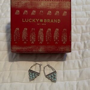Lucky Brand Silvertone Earrings with Turquoise Accents